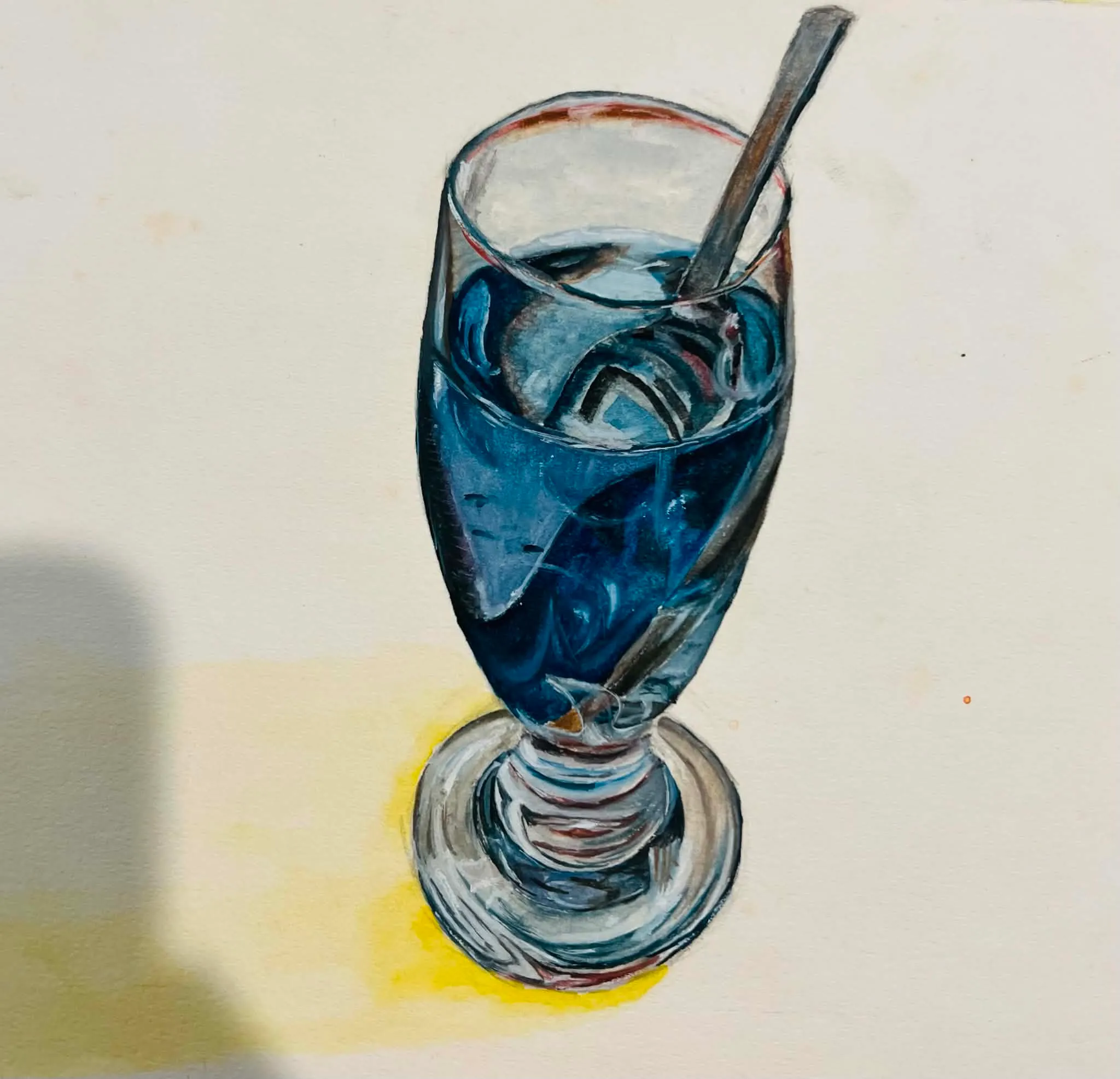 Watercolor of a blue cocktail in a stemmed glass