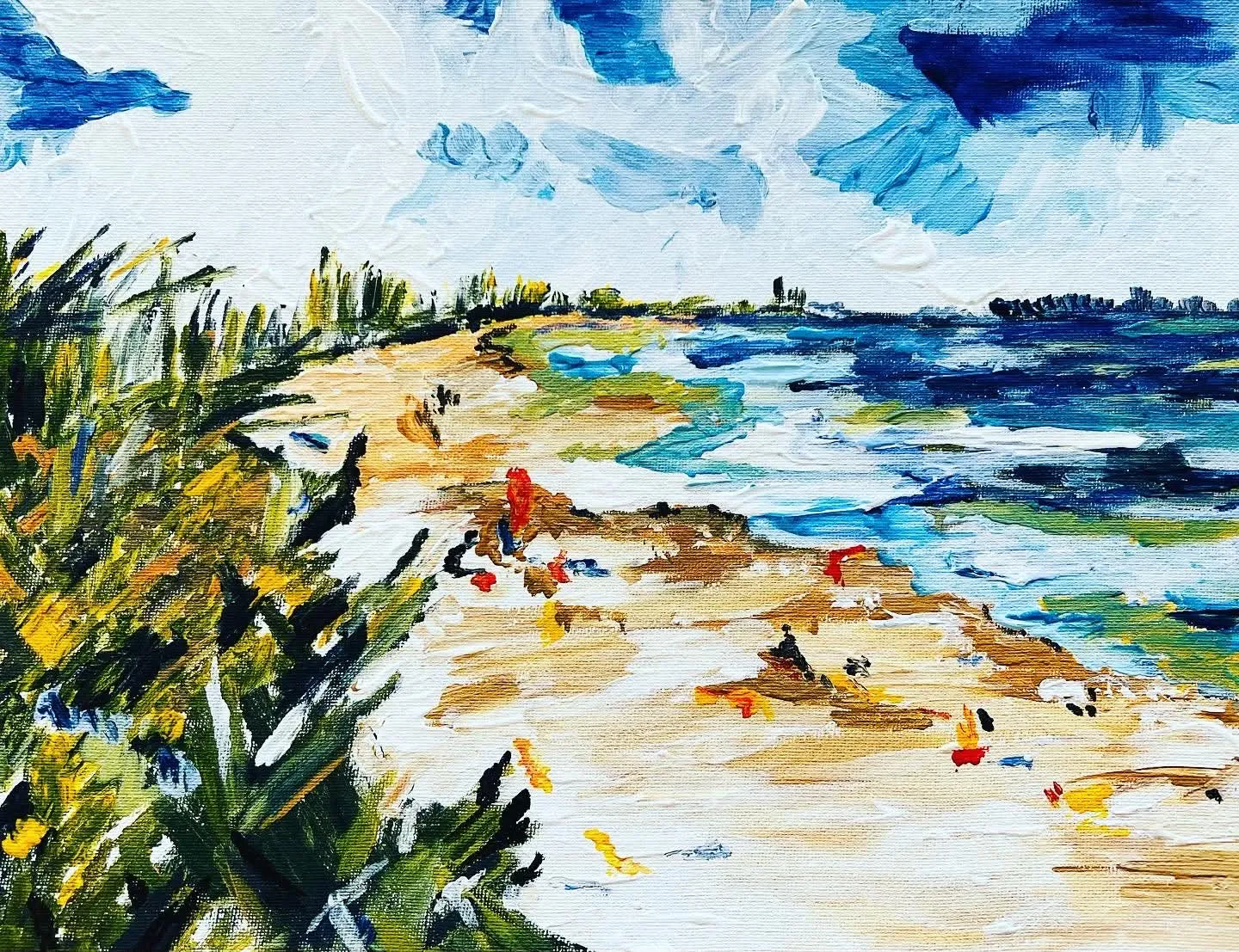 Oil painting of a coastal headland