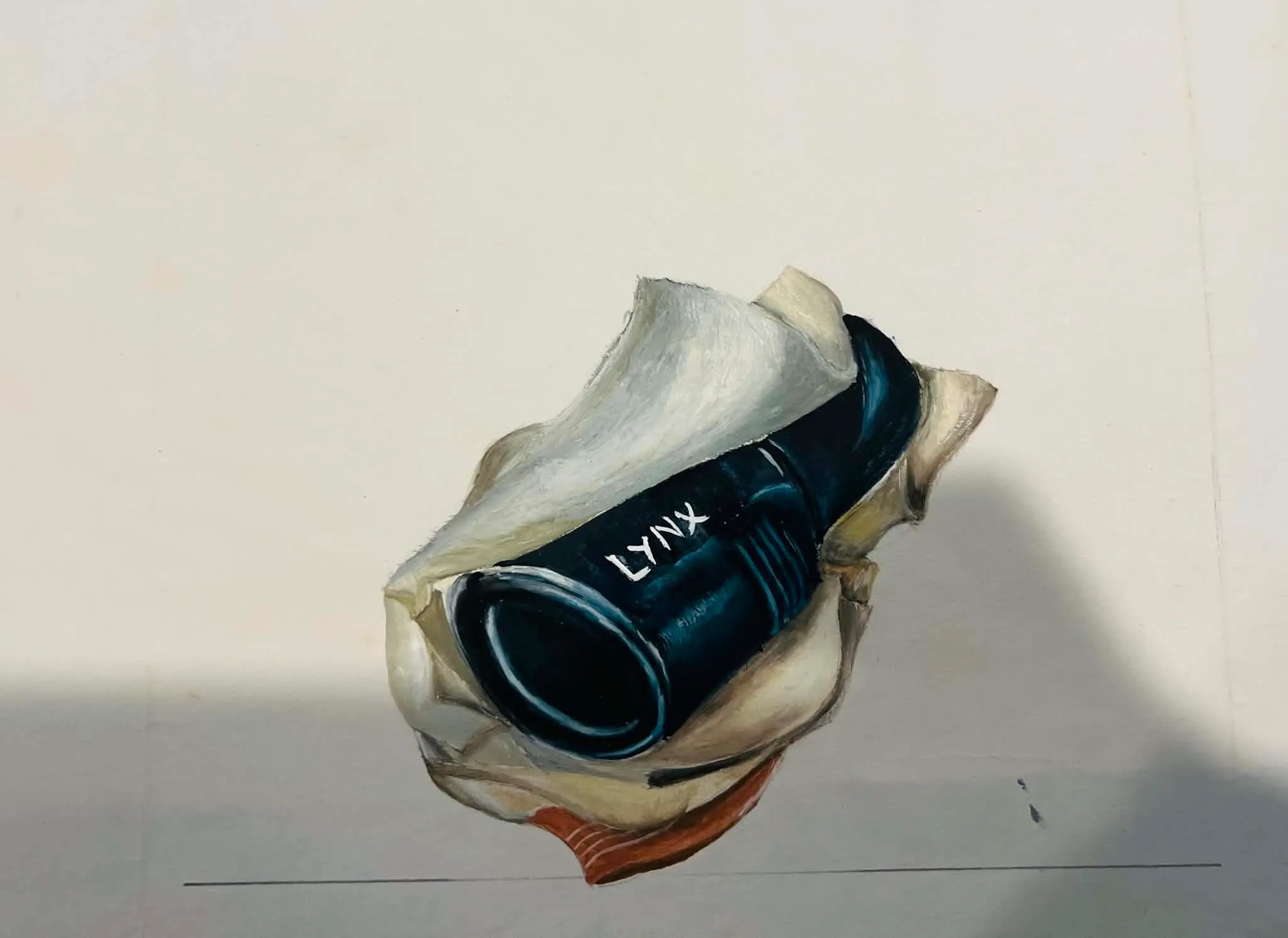 Watercolor study of a crushed can