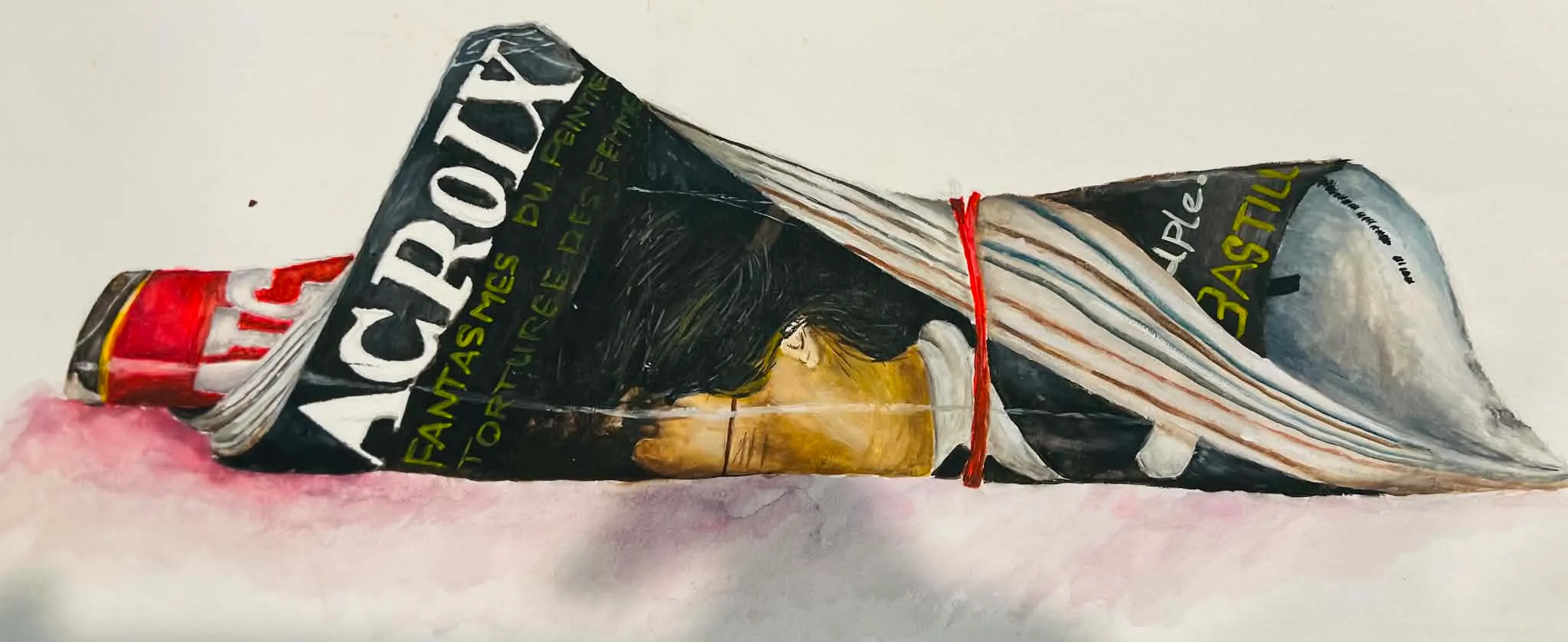Watercolor study of a paint tube